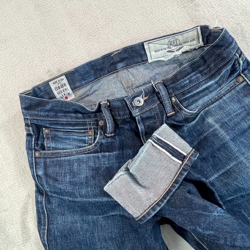 Rogue Territory RGT Jeans Men 30x36 Blue Selvedge Slim Button Fly Distressed USA